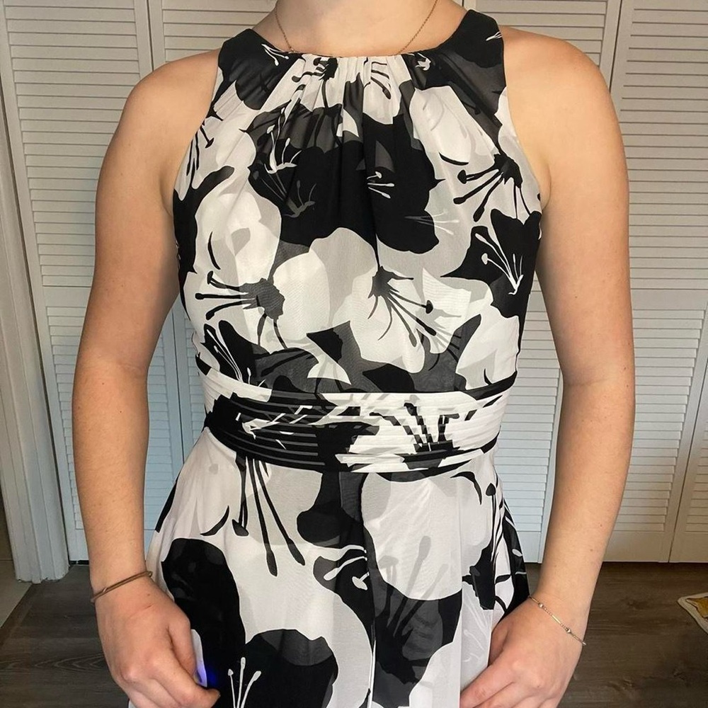 Black & White Floral Flowy Cocktail Dress